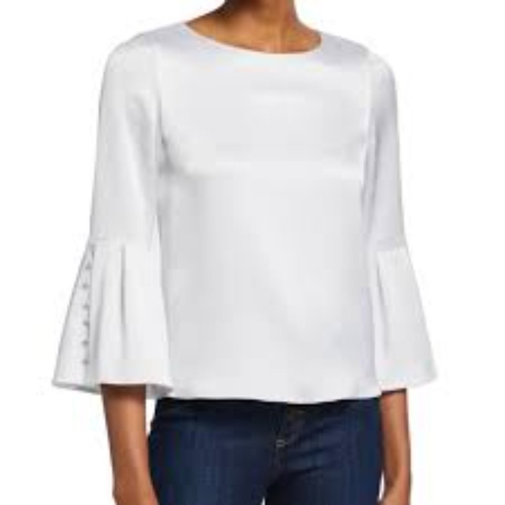 Alice + Oliva Bernice White Bell Sleeve Top. Size S. - Picture 1 of 10